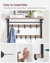 Songmics Wall Coat Rack With Removable Hooks, Mounted Shelf, Entryway Organizer, Bathroom Storage, Greige And Black - thumbnail 4