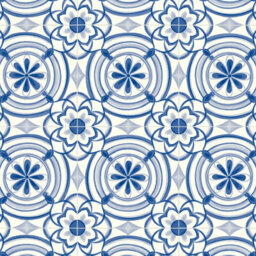 Portuguese Porcelain Floral Tile Vinyl  By Remland (Blue Floral Tile, 3M X 4M) - thumbnail 1