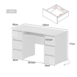 White Table Dressing Table High Gloss Vanity Makeup Computer Desk Socket Storage 6 Drawers - thumbnail 2
