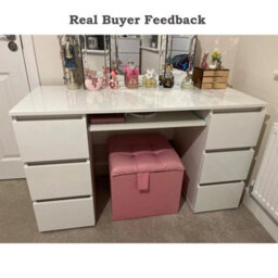 White Table Dressing Table High Gloss Vanity Makeup Computer Desk Socket Storage 6 Drawers - thumbnail 4