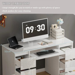 White Table Dressing Table High Gloss Vanity Makeup Computer Desk Socket Storage 6 Drawers - thumbnail 5