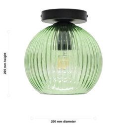 First Choice Lighting Set Of 2 Betchley - Green Ribbed Glass Globe Black Ceiling Lights - thumbnail 6
