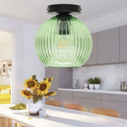 First Choice Lighting Set Of 2 Betchley - Green Ribbed Glass Globe Black Ceiling Lights - thumbnail 5