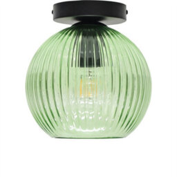 First Choice Lighting Set Of 2 Betchley - Green Ribbed Glass Globe Black Ceiling Lights - thumbnail 2