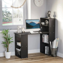120Cm Black Computer Desk Side Bookshelves Study Workstation - thumbnail 4