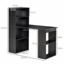 120Cm Black Computer Desk Side Bookshelves Study Workstation - thumbnail 2
