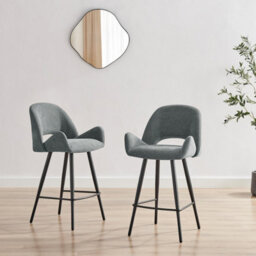Furniturebox Uk 2X Layla Grey Fabric Bar Chairs - thumbnail 2