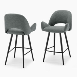 Furniturebox Uk 2X Layla Grey Fabric Bar Chairs - thumbnail 3