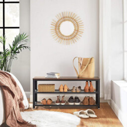 Songmics Shoe Bench, Shoe Rack With 2 Shelves, Shoe Organiser, 100 X 30 X 45 Cm, Entryway Living Room Hallway, Steel Structure - thumbnail 1