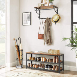 Songmics Shoe Bench, Shoe Rack With 2 Shelves, Shoe Organiser, 100 X 30 X 45 Cm, Entryway Living Room Hallway, Steel Structure - thumbnail 2