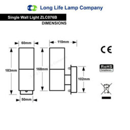 Long Life Lamps Company Single Outdoor Wall Light Black Stainless Steel Ip65 Zlc076B - thumbnail 2