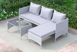Onemill 3 Pieces Outdoor Furniture Set With Two-Seater Sofa, Table & Cushion, Conversation Set For Garden, Backyard(Grey) - thumbnail 1