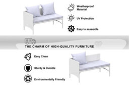 Onemill 3 Pieces Outdoor Furniture Set With Two-Seater Sofa, Table & Cushion, Conversation Set For Garden, Backyard(Grey) - thumbnail 5