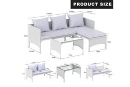 Onemill 3 Pieces Outdoor Furniture Set With Two-Seater Sofa, Table & Cushion, Conversation Set For Garden, Backyard(Grey) - thumbnail 3