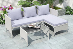 Onemill 3 Pieces Outdoor Furniture Set With Two-Seater Sofa, Table & Cushion, Conversation Set For Garden, Backyard(Grey) - thumbnail 6