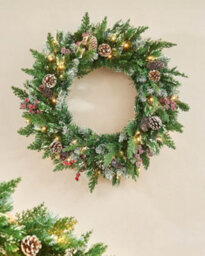 Werchristmas 60 Cm Pre-Lit Snow-Flocked Mixed-Tip Artificial Christmas Wreath With Pinecones And Berries, 40 Warm White Leds - thumbnail 2