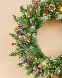 Werchristmas 60 Cm Pre-Lit Snow-Flocked Mixed-Tip Artificial Christmas Wreath With Pinecones And Berries, 40 Warm White Leds - thumbnail 3