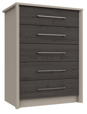 Burlington 5 Drawer Chest - Fired Earth And Anthracite Larch On Express Delivery And Ready Assembled