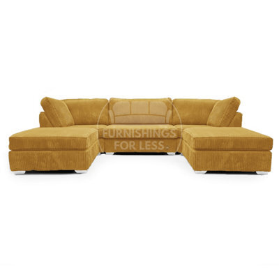 Furnishings For Less UK Bishop Mustard U Shaped Soft Fabric Jumbo Cord Detachable 5 Seater Large Sofa - image 1