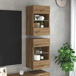 Berkfield Wall Cabinets With Led Lights For Tv 2 Pcs Artisan Oak 40X30X60,5 Cm - thumbnail 1
