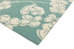 Blue Floral Wool Handmade Modern Easy To Clean Bedroom Dining Room And Living Room Rug -80Cm X 150Cm - thumbnail 2