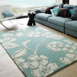 Blue Floral Wool Handmade Modern Easy To Clean Bedroom Dining Room And Living Room Rug -80Cm X 150Cm - thumbnail 1