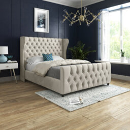Donati Straight Curved Top Upholstered Soft Velvet Bed Frame - Cream