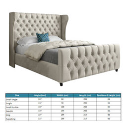 Donati Straight Curved Top Upholstered Soft Velvet Bed Frame - Cream - thumbnail 4