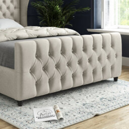 Donati Straight Curved Top Upholstered Soft Velvet Bed Frame - Cream - thumbnail 3