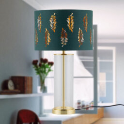 First Choice Lighting Set Of 2 Aura - Satin Brass Lamps With Green Fern Cut Out Shades - thumbnail 8