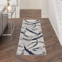 Grey Navy Blue Abstract Modern Living Room Bedroom & Dining Room Rug-66 X 229Cmcm (Runner) - thumbnail 8
