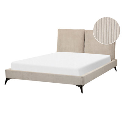 Beliani Bed Corduroy Melle 140 X 200 Cm (Eu Double) Taupe - image 1