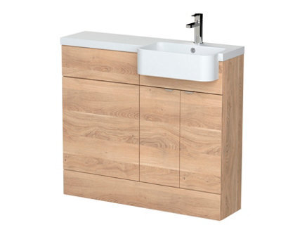 Hudson Reed Fusion Floor Standing Combination Vanity Unit & Right Hand Semi Recessed Basin, Sink Vanity Unit, Bleached Oak, 1000mm - image 1