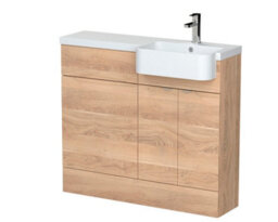 Hudson Reed Fusion Floor Standing Combination Vanity Unit & Right Hand Semi Recessed Basin, Sink Vanity Unit, Bleached Oak, 1000mm - thumbnail 1