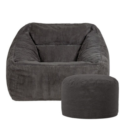 icon Natalia Large Beanbag And Round Footstool Corduroy Charcoal - image 1
