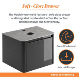 Plum&clay Mayfair Gloss Dark Grey Wall Hung Bathroom Vanity Unit With Grey Marble Countertop (W)650mm (H)406mm - thumbnail 4