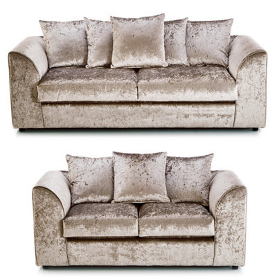 Furnishings For Less UK Crystal Crushed Velvet Fabric Fabric Sofaset 3 And 2 Seater Sofa  Mink - Scatter Back - image 1