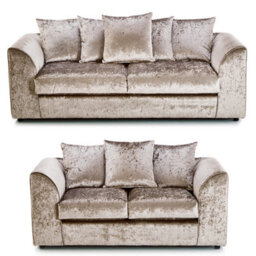 Furnishings For Less UK Crystal Crushed Velvet Fabric Fabric Sofaset 3 And 2 Seater Sofa  Mink - Scatter Back