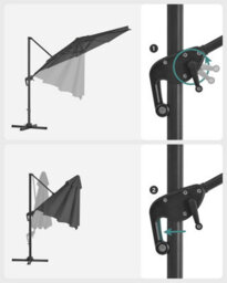Songmics Cantilever Garden Parasol, Hanging Offset Umbrella With Rotating Shade And Tilt Adjustments, Crank Open, With Base, Grey - thumbnail 8