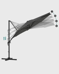 Songmics Cantilever Garden Parasol, Hanging Offset Umbrella With Rotating Shade And Tilt Adjustments, Crank Open, With Base, Grey - thumbnail 5