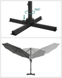 Songmics Cantilever Garden Parasol, Hanging Offset Umbrella With Rotating Shade And Tilt Adjustments, Crank Open, With Base, Grey - thumbnail 6
