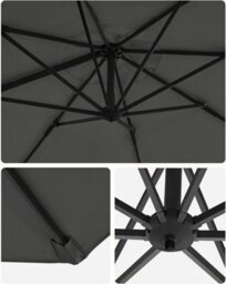 Songmics Cantilever Garden Parasol, Hanging Offset Umbrella With Rotating Shade And Tilt Adjustments, Crank Open, With Base, Grey - thumbnail 7