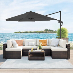 Songmics Cantilever Garden Parasol, Hanging Offset Umbrella With Rotating Shade And Tilt Adjustments, Crank Open, With Base, Grey - thumbnail 3