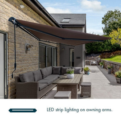 Jack Stonehouse 3 X 2.5M Electric Awning With Led Lights - Aluminium Frame Retractable Sun Shade Canopy For Garden Patio Door Window - Taupe Beige