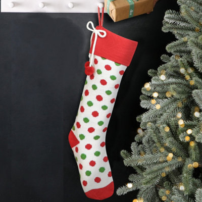 Dibor Traditional Knitted White Polka Dot Christmas Gift Bag Christmas Stocking For Kids - image 1