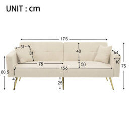Btm Beige Floding Sofa Bed With Sherpa Fabric And Gold-Plated Legs  2 Cushions And Side Storage Pockets. - thumbnail 8