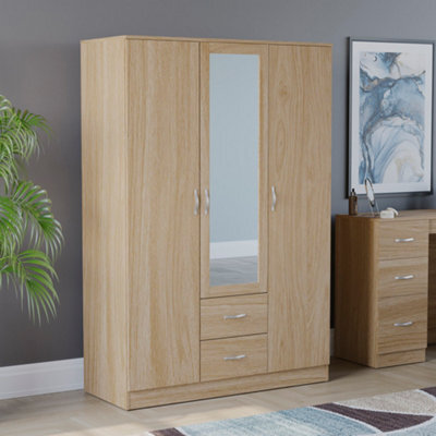 Lassic Vida Designs Riano 3 Door 2 Drawer Mirrored Wardrobe, Pine - image 1