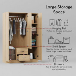 Lassic Vida Designs Riano 3 Door 2 Drawer Mirrored Wardrobe, Pine - thumbnail 8