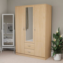Lassic Vida Designs Riano 3 Door 2 Drawer Mirrored Wardrobe, Pine - thumbnail 3