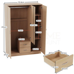Lassic Vida Designs Riano 3 Door 2 Drawer Mirrored Wardrobe, Pine - thumbnail 2